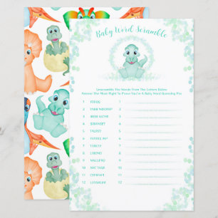 Blue Dinosaur Baby Word Scramble Baby shower Game