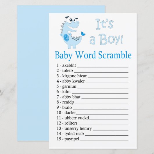 Blue Dinosaur Baby word scramble game (Voorkant / Achterkant)