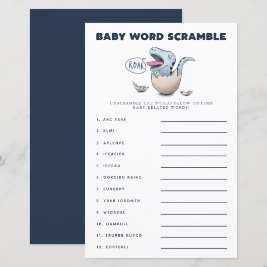 Blue Dinosaur Baby Word Scramble Game (Voorkant / Achterkant)