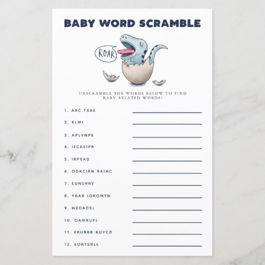 Blue Dinosaur Baby Word Scramble Game (Voorkant)
