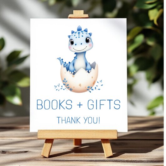 Blue Dinosaur Books and Gifts Baby Shower Sign Poster