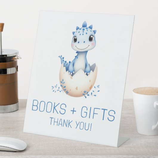 Blue Dinosaur Books and Gifts Baby Shower Sign Reclamebord Met Voetstuk (Insitu)