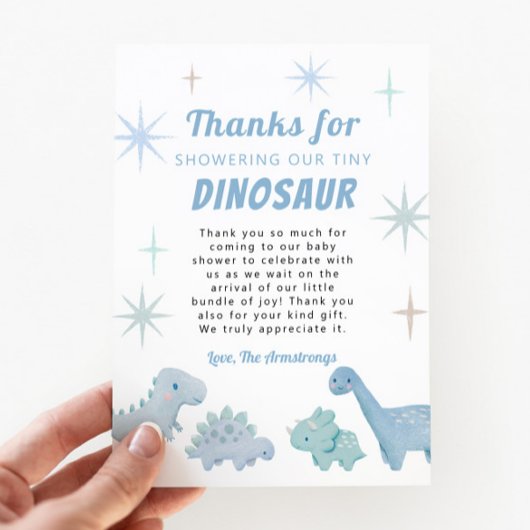 Blue Dinosaur Boy Baby shower Bedankkaart