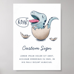 Blue Dinosaur Boy Baby shower Sign Poster