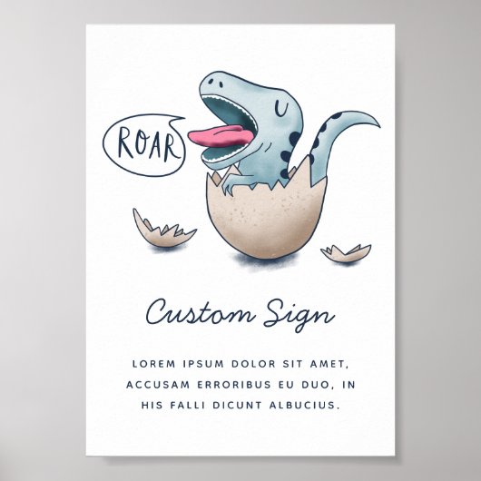 Blue Dinosaur Boy Baby shower Sign Poster (Voorkant)