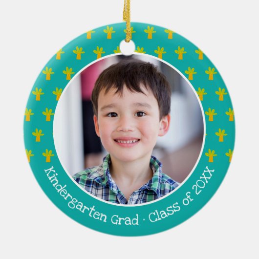 Blue Dinosaur Boy Kindergarten Graduation Keepsake Keramisch Ornament (Achterkant)