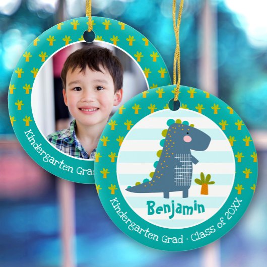 Blue Dinosaur Boy Kindergarten Graduation Keepsake Keramisch Ornament