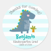 Blue Dinosaur Boy Kindergarten Graduation Thanks Ronde Sticker (Voorkant)