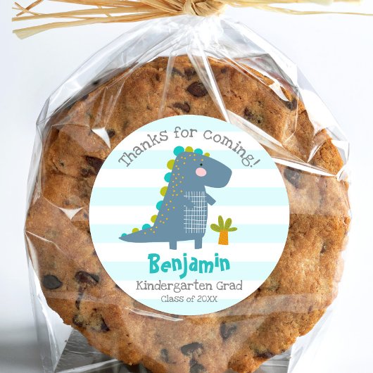 Blue Dinosaur Boy Kindergarten Graduation Thanks Ronde Sticker