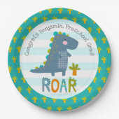 Blue Dinosaur Boy Preschool Graduation Whimsical Papieren Bordje (Voorkant)