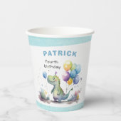 Blue Dinosaur Boy Waterverf Verjaardag Papieren Bekers (Voorkant)