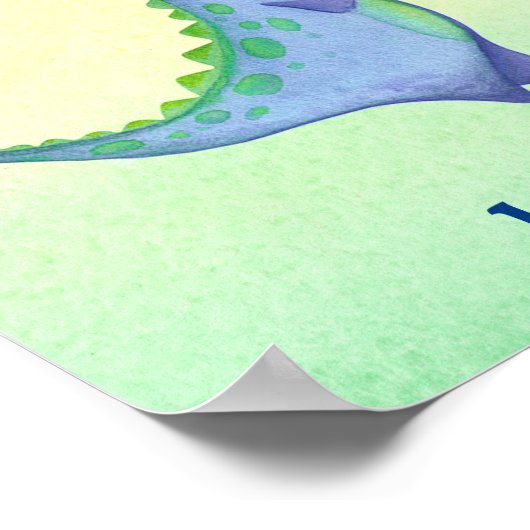 Blue Dinosaur Boy's Name Nursery Waterverf Poster (Hoek)