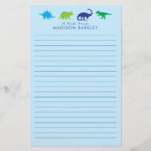 Blue Dinosaur Cute Kind Dino Briefpapier (Voorkant)