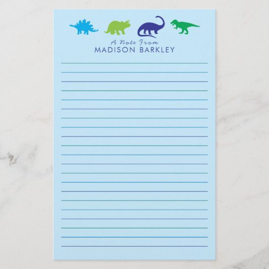 Blue Dinosaur Cute Kind Dino Briefpapier (Voorkant)