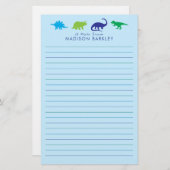 Blue Dinosaur Cute Kind Dino Briefpapier (Voorkant / Achterkant)