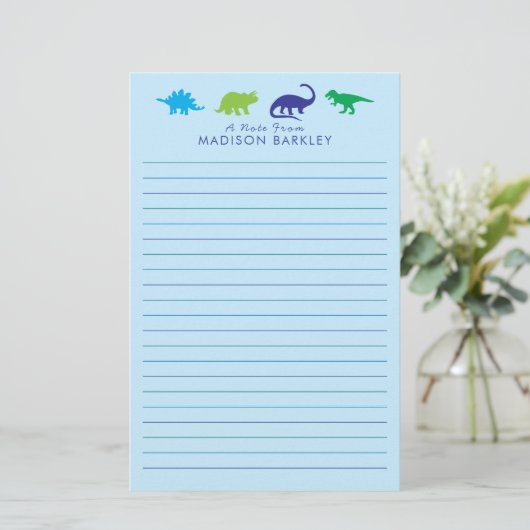 Blue Dinosaur Cute Kind Dino Briefpapier (Staand voorkant)