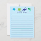 Blue Dinosaur Cute Kind Dino Flat Briefpapier Card Bedankkaart (Voorkant)