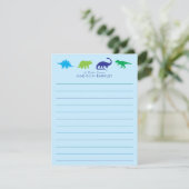 Blue Dinosaur Cute Kind Dino Flat Briefpapier Card Bedankkaart (Staand voorkant)