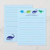 Blue Dinosaur Cute Kind Dino Flat Briefpapier Card Bedankkaart (Voorkant / Achterkant)