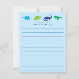 Blue Dinosaur Cute Kind Dino Flat Briefpapier Card Bedankkaart