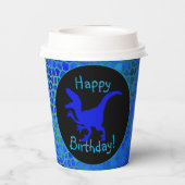 Blue Dinosaur Hide Happy Birthday!  Papieren Bekers (Achterkant)