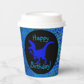 Blue Dinosaur Hide Happy Birthday!  Papieren Bekers (Voorkant)