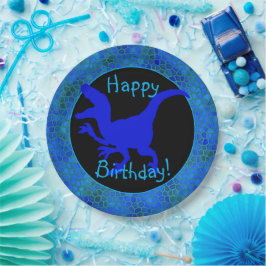 Blue Dinosaur Hide Happy Birthday! Papieren Bordje