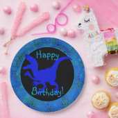 Blue Dinosaur Hide Happy Birthday! Papieren Bordje (Feest)