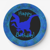 Blue Dinosaur Hide Happy Birthday! Papieren Bordje (Voorkant)