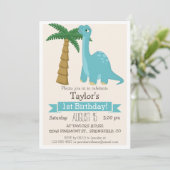 Blue Dinosaur Kind verjaardagsfeestje Kaart (Staand voorkant)