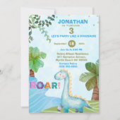 Blue Dinosaur Kinder T Rex Birthday Party Kaart (Voorkant)