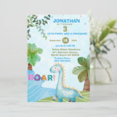 Blue Dinosaur Kinder T Rex Birthday Party Kaart (Staand voorkant)