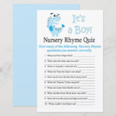Blue Dinosaur Nursery Rhyme Quiz baby shower game (Voorkant / Achterkant)