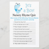 Blue Dinosaur Nursery Rhyme Quiz baby shower game (Voorkant)