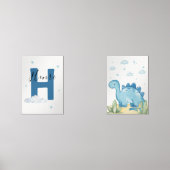 Blue Dinosaur Nursery Wall Art Set of 2 Print Set (Voorkant)