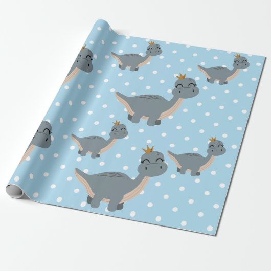 Blue Dinosaur Party Cadeaupapier (Uitgerold)