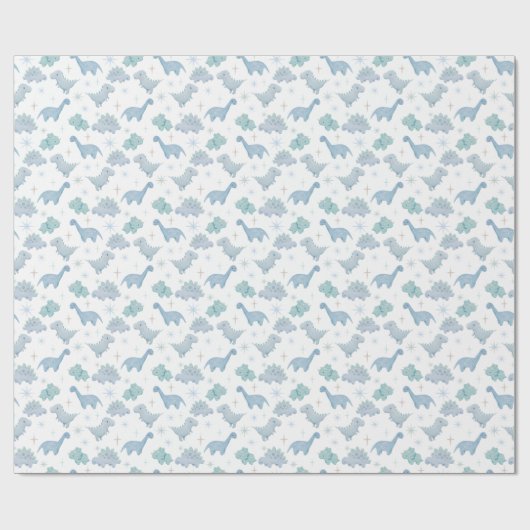 Blue Dinosaur Pattern Cadeaupapier (Vlak)