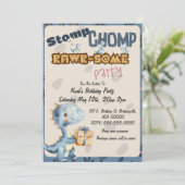 Blue Dinosaur Rawer verjaardagsfeestje Kaart (Staand voorkant)