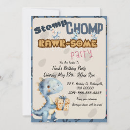 Blue Dinosaur Rawer verjaardagsfeestje Kaart