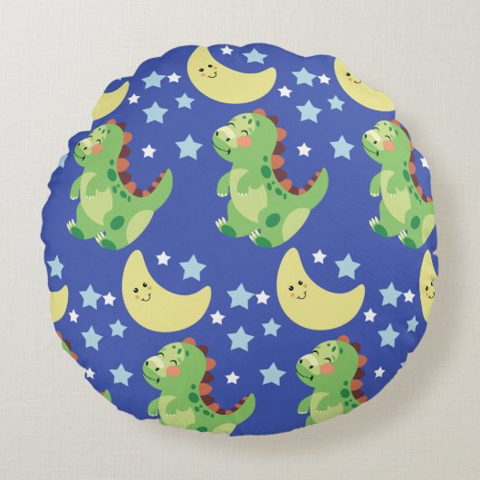Blue Dinosaur Rond Kussen (Voorkant)
