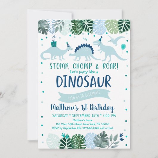 Blue Dinosaur Safari Birthday Kaart (Voorkant)