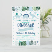 Blue Dinosaur Safari Birthday Kaart (Staand voorkant)