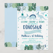 Blue Dinosaur Safari Birthday Kaart (Voorkant / Achterkant)