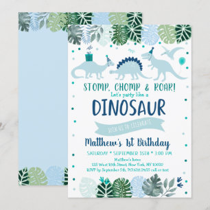 Blue Dinosaur Safari Birthday Kaart
