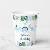 Blue Dinosaur Safari Birthday Papieren Bekers (Achterkant)