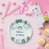 Blue Dinosaur Safari Birthday Papieren Bordje (Feest)