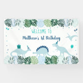 Blue Dinosaur Safari Birthday Spandoek (Horizontaal)