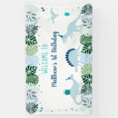 Blue Dinosaur Safari Birthday Spandoek (Verticaal)