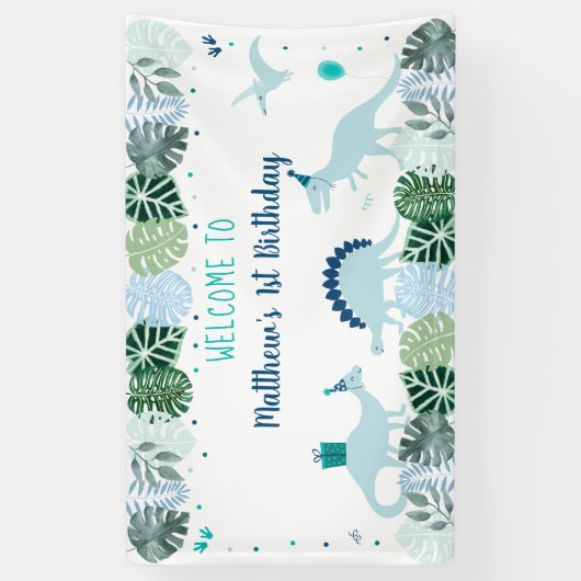 Blue Dinosaur Safari Birthday Spandoek (Verticaal)