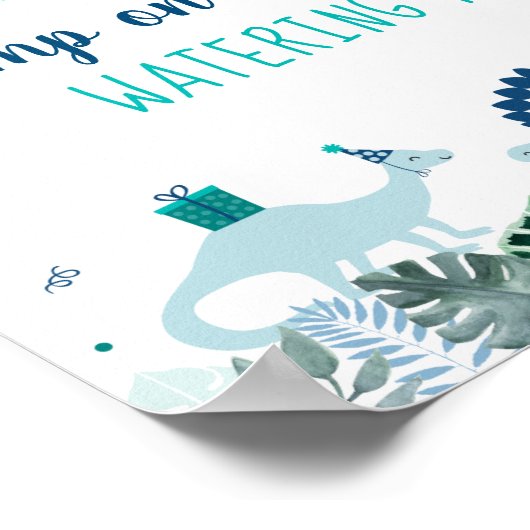 Blue Dinosaur Safari Birthday Watering Hole Sign Poster (Hoek)
